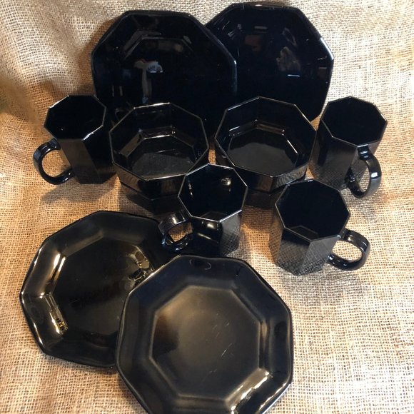 Octime Black Glass Dishes Set for 4 - Picture 5 of 5